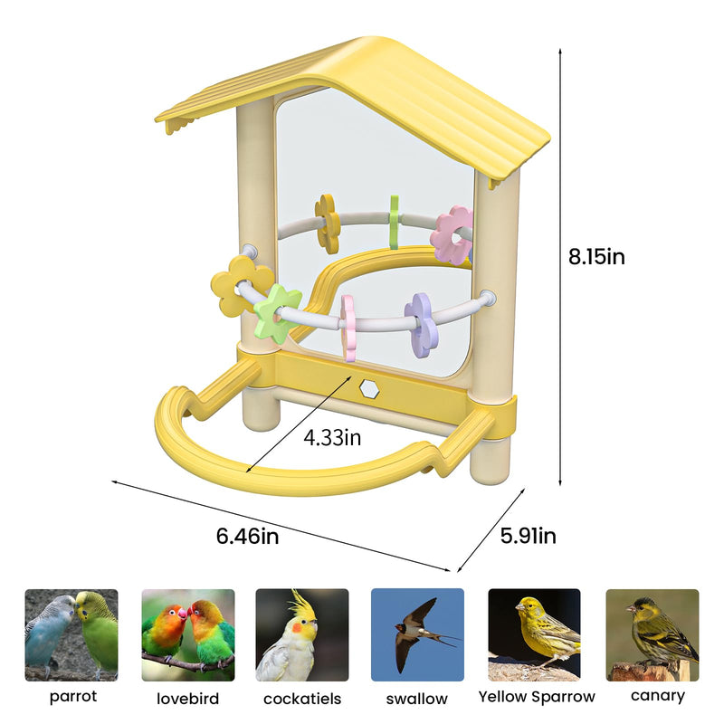 8.1 Inch Pet Bird Mirror with Perch Stand and Parakeet Chew Toys,Parrot Toys Bird Cage Decorative Accessory, Helps Birds Release Stress for Canaries Budgies Lovebirds Conures Cockatiels (Yellow) Yellow - PawsPlanet Australia