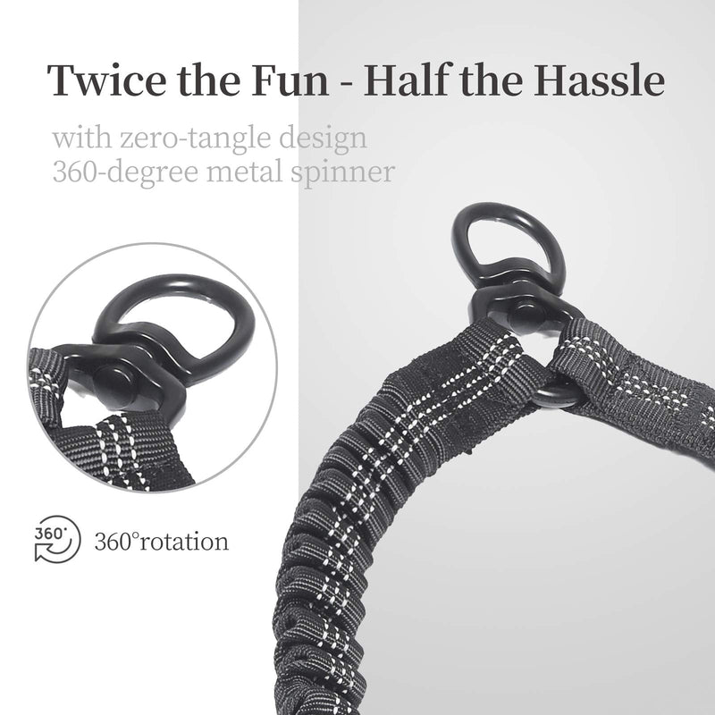 Dog Leash for 2 Dogs, Double Dog Leash with Tangle Free Swivel and Reflective Bungee for Dual Small Medium Large Dogs (5~18 lbs, Black) Weight (5~18 lbs.) - PawsPlanet Australia