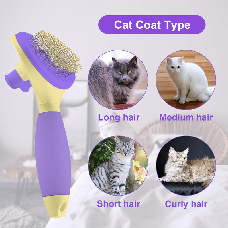 Cat Brush for Grooming and Shedding, Self-Cleaning Silicone Brush for Short and Long Haired Cats, Cat Gifts for Pet Lovers (purple) Purple - PawsPlanet Australia