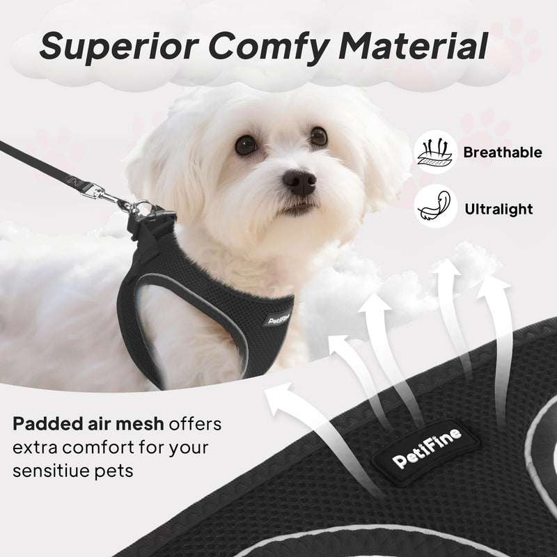 PetiFine Step in Small Dog Harness and Leash Set, Breathable All Weather Air Mesh Reflective Escape Proof, Step-in Vest Harnesses for Puppy(S, Black) S | Neck: 12.6''-13.8'' Chest:16.1''-17.7'' | - PawsPlanet Australia
