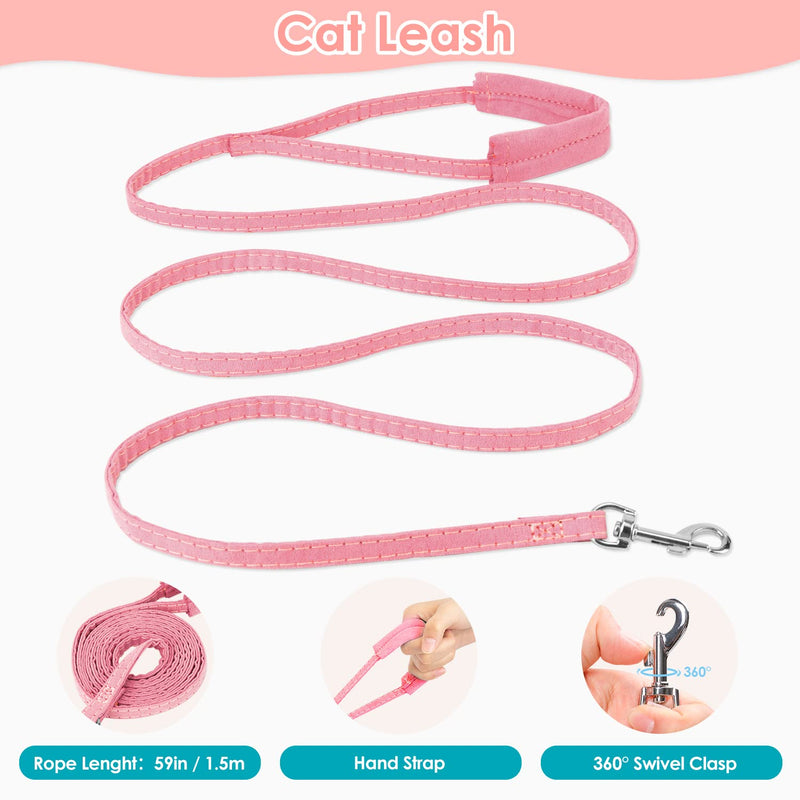 Cat Harness and Lead Set for Walking, Adjustable Soft Sturdy Faux Suede Escape Proof Kitten Vest Harness and leash with Reflective Strip for Large Medium Small Cats(L) L(Chest 40-42 cm) Green & Pink