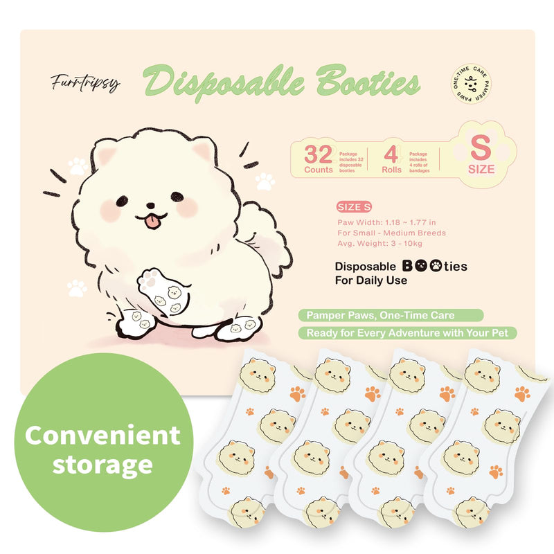 Disposable Dog Booties for Dog Cats,32Pcs Pet Booties Waterproof and Breathable with Adjustable Bandage,Paw Socks Protector for Small Medium Large Dogs(S,Paw Width:1.18~1.77in) Size S: Paw Width 1.18-1.77"