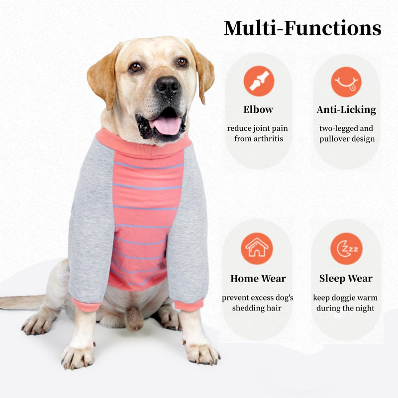 Dog Elbow Protector for Calluses, Post Operative Protection Shirt, Surgery Recovery Suit Clothes, Front Leg Braces Elbow Dysplasia, Cone Collar Alternative for Sprain Arthritis Joint Care, S Pink & Stripe