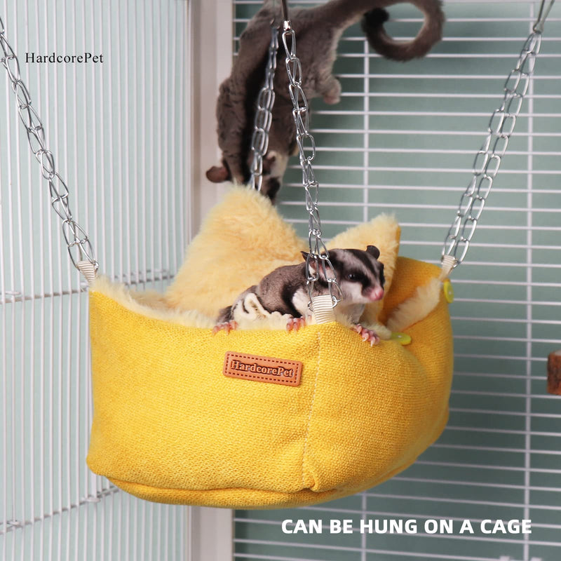 Sugar Glider Pouch, Small Animals Warm Plush Triple Bunkbed，Hamster Hanging Hammock Bed Hideout, Dwarf Hamsters Beds Cage Accessories Toys for Gerbils and Fancy Rat(Yellow) Yellow - PawsPlanet Australia