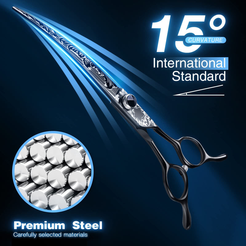JASON 8 Inch Curved Dog Scissors BlackProfessional Curved Shear with Ergonomic Handle Japanese 440C Stainless Steel Pet Scissor for Dogs, Cats and Other Animals - PawsPlanet Australia
