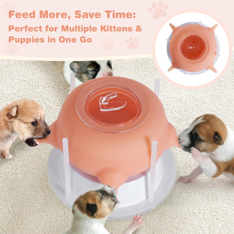 Nursing Nipple Puppy Feeders for Multiple Puppies, 200ml Food-Grade Silicone with 4 Adjustable Detachable Nipples, Smooth Flow Nipple for Kitten Bottle Feeding Kit(Pink) Pink - PawsPlanet Australia