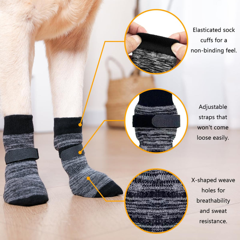 Dog Socks 12 Pack to Prevent Licking Paws, Anti Slip Dog Booties and Paw Protectors for Hardwood Floors Hot Pavement, Suitable for Small Medium Large Senior Dogs - Size Large - PawsPlanet Australia