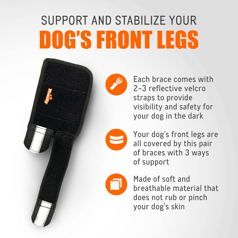 NeoAlly - 3-in-1 Dog Splint Front Leg Support, Front Leg Brace with Rigid and Spring Inserts, Dog Leg Sleeve for Pet Mobility, Stability, & Protection, With Reflective Straps, XXS-XS, 1 Pair XXS/XS