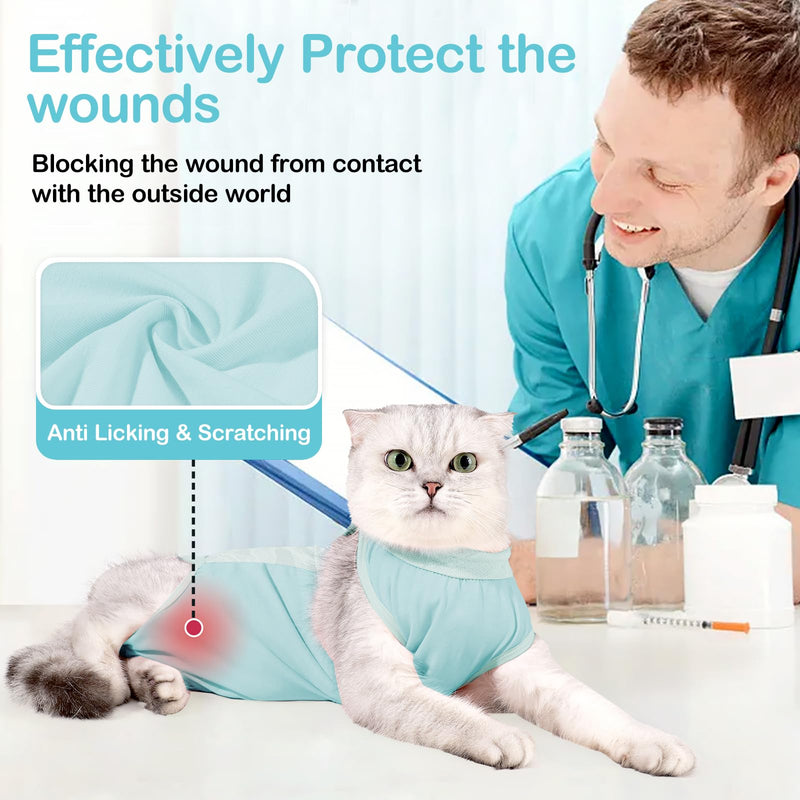 Cat Recovery Suit Cat Onesie for Cats After Surgery, Breathable Cat Surgery Recovery Suit Female for Abdominal Wounds, Kitten Recovery Suit E-Collar Alternative Cat Onesie After Spay Anti Licking L Blue - PawsPlanet Australia
