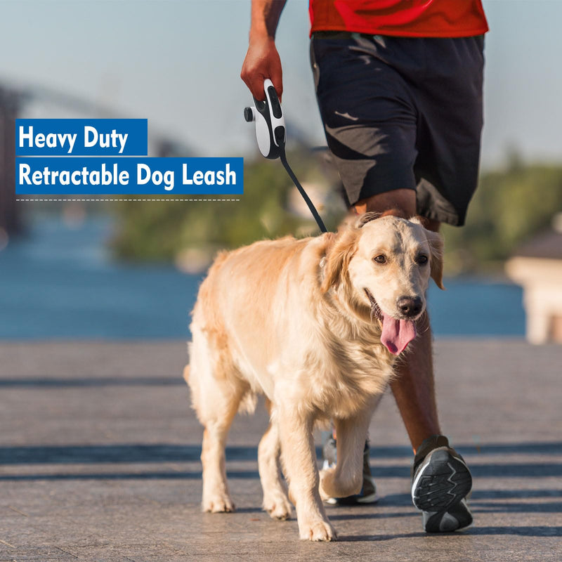 26Ft Retractable Dog Leash with Chew Proof Cable,Heavy Duty Dog Leash with Removable Poop Bags for Medium Large Dogs up to 110lbs,Strong Nylon Tape No Tangle,One-Handed Brake (White) White