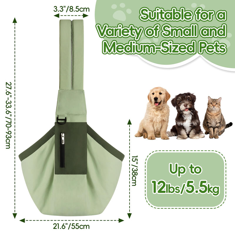 Adjustable Dog Carrier Sling, Hands Free Pet Sling for Carry Small Dogs & Cats, Travel Safety Dog Carriers with Storage Pocket, Essential Dog Cat Accessories (Green) Green - PawsPlanet Australia
