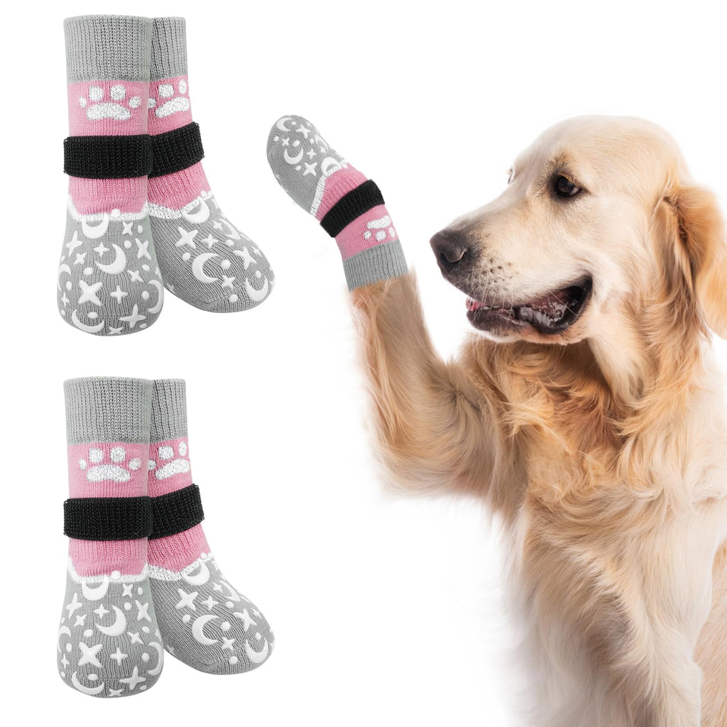 BEAUTYZOO Reflective Anti Slip Dog Socks to Prevent Licking Paws,Dog Shoes for Hot Cold Pavement Hardwood Floors,Anti Twist Paw Protectors Double Sided Thick Grips,Small Medium Large Senior Dogs Boots Grey L(Pack of 4) - PawsPlanet Australia