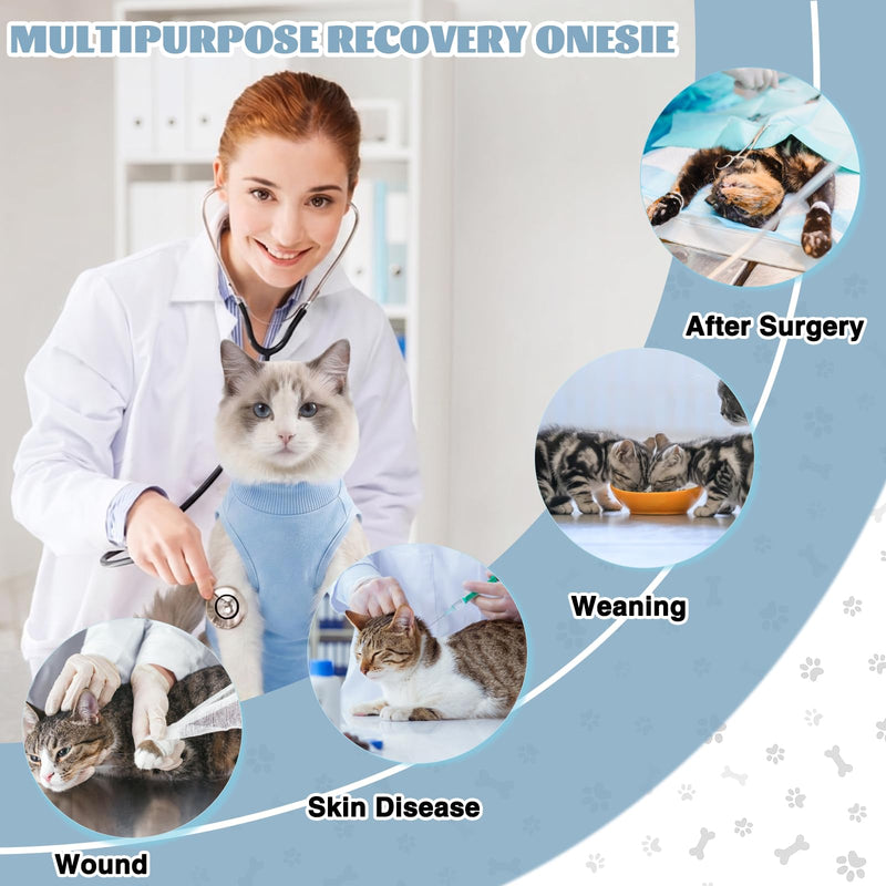 Cat Surgery Recovery Suit, Kitten Anti Licking Onesie for Female Spay Male Neuter, Soft Breathable Surgical Bodysuit, Post Operative Shirt for Abdominal Wound E-Collar & Cone Alternative Blue M