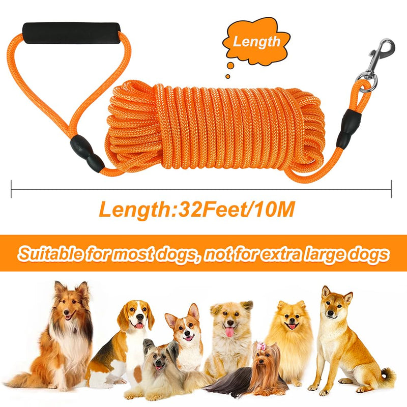 Vivifying Long Dog Leash, 32ft Floating Dog Training Leash, Check Cord Rope Lead with Comfortable Handle for Outside, Hiking, Swimming, Beach and Lake (Orange) Orange - PawsPlanet Australia