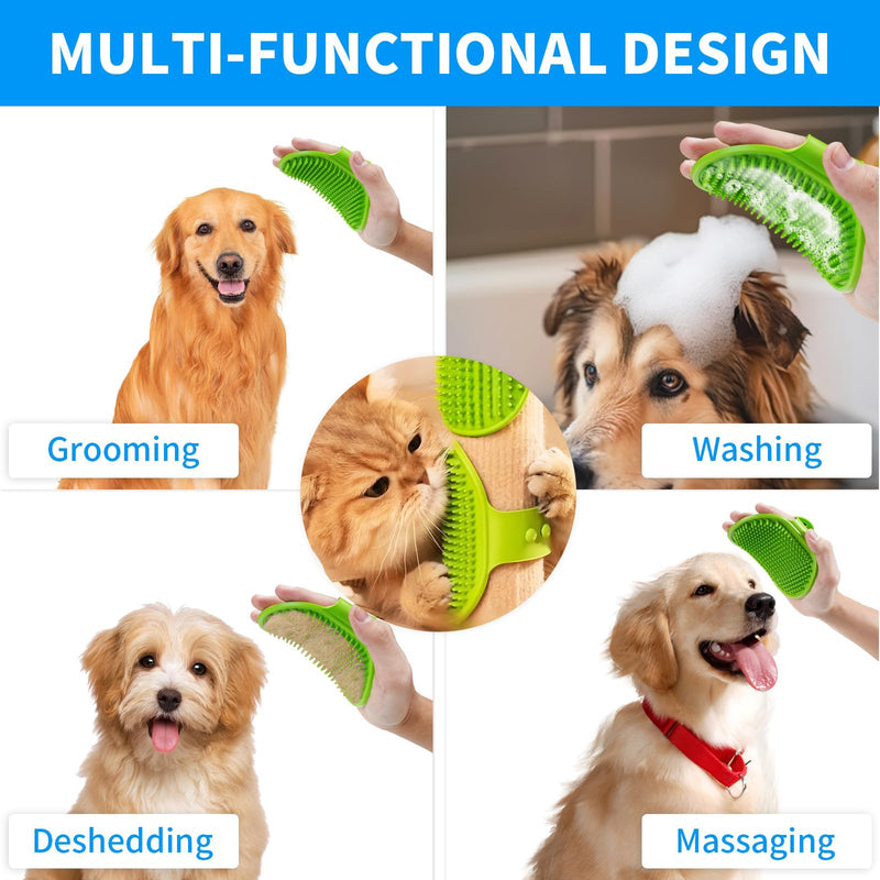 6Pcs Dog Bath Brush Set with Soap Dispenser - Cat Brush & Dog Toothbrush Kit | Silicone Pet Bathing Supplies for Washing, Shower & Shedding | Includes Finger Toothbrush, Scrubber for Small Breed Green - PawsPlanet Australia