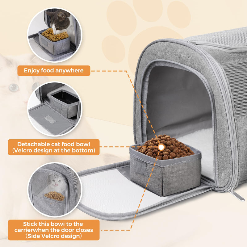 Cat Carrier, Dog Carrier for Small Dog Medium Cats,Pet Travel Bag Puppies up to 15 Lbs,TSA Airline Approved Cat Carrier Soft Grey - PawsPlanet Australia