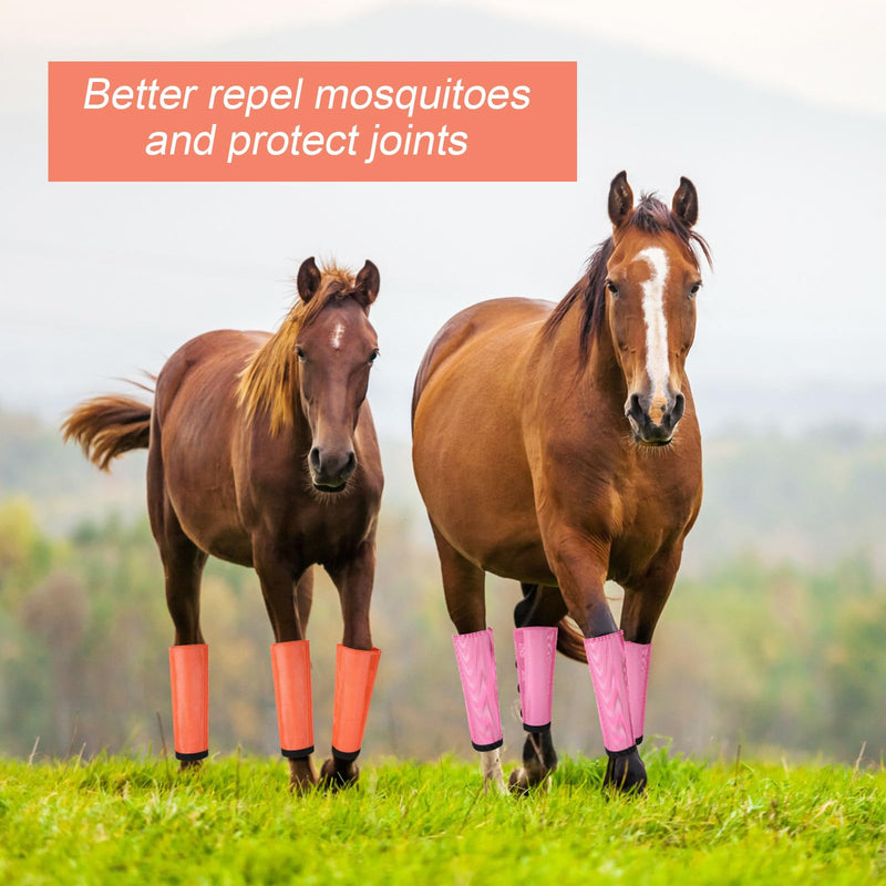 Set of 8 Mesh Fly Boots for Horse Breathable Mesh Horse Boots Protective Loose Wraps Adjustable for Preventing Legs Reduces Flies and Mosquitoes Bites(Orange, Pink,Yearling) Yearling Orange, Pink - PawsPlanet Australia