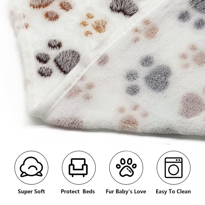 SORKUT 1 Pack 3 Puppy Dog Blankets Super Soft Warm Sleep Mat Fluffy Premium Fleece Pet Blanket Flannel Throw for Dog Puppy Cat - Paw Print Beige/Pink/Brown Large(40"x30") Large(40"x30") - PawsPlanet Australia