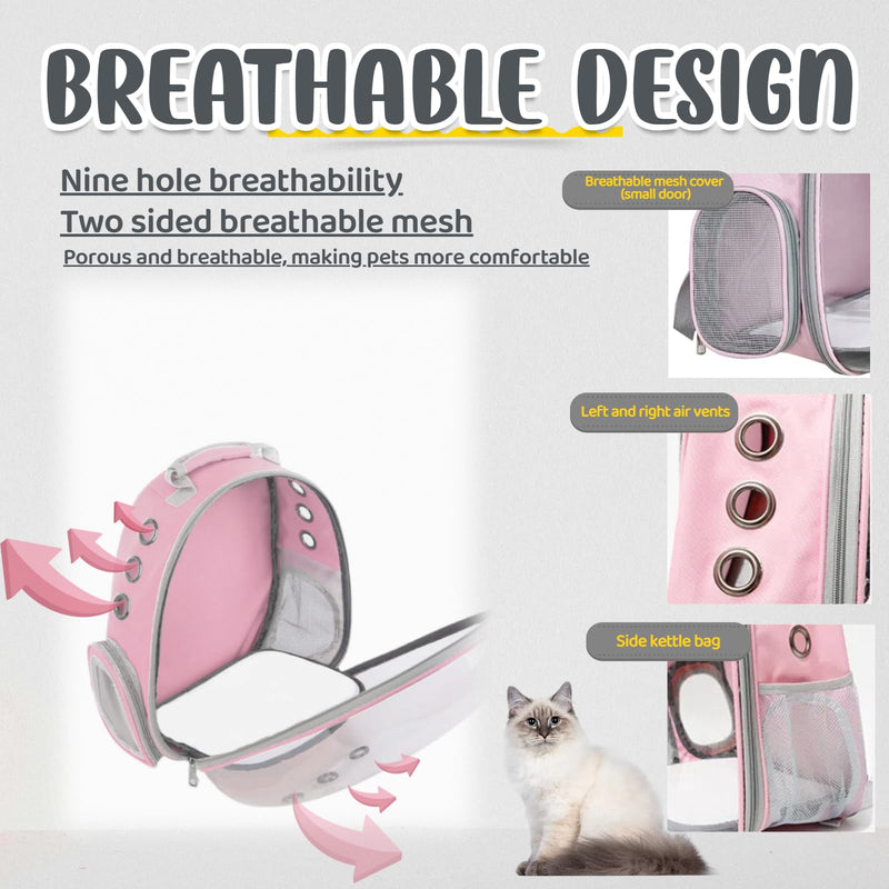 Cat Backpack Bubble, Cats and Dogs Pet Carrier Hard, Suitable for Cats Traveling Cat Bag Carrier, Transparent Outdoor Waterproof Spacecraft Pet Backpack Carrier(Pink) PINK - PawsPlanet Australia