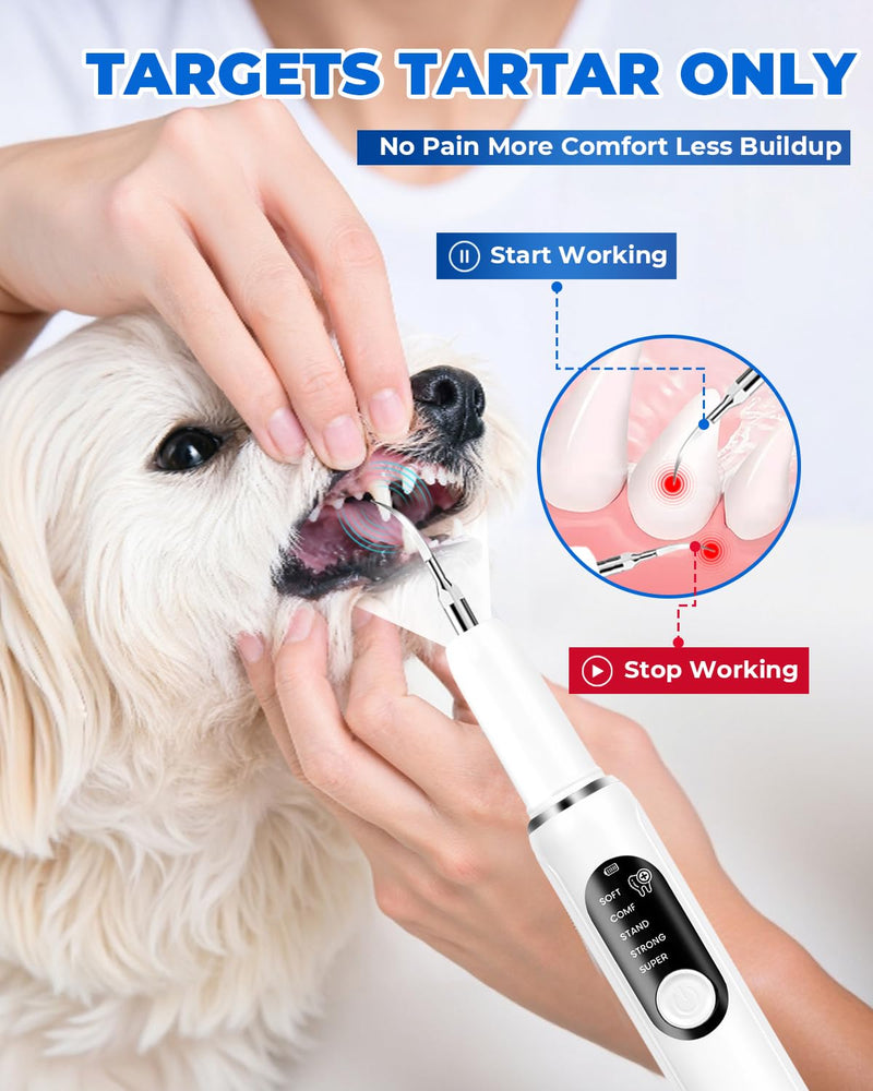 Ultrasonic Dog Tooth Cleaner, Plaque & Tartar Remover for Dogs | 5 Cleaning Modes, 2 Replaceable Heads, Built-in LED Light, Easy One-Button Operation, Suitable for Dogs & Cats