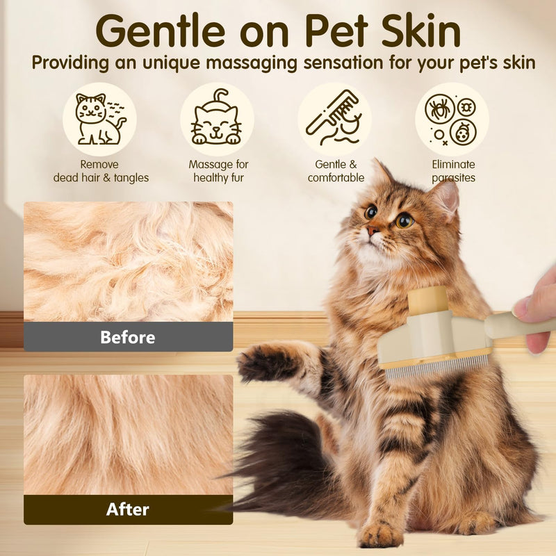 Flea Comb for Dogs and Cats with Release Button Fine Tooth - Dog Comb for Grooming Massaging and Cleaning - Pet Comb for Dogs and Cats, Comfort and safety (Yellow) Yellow - PawsPlanet Australia