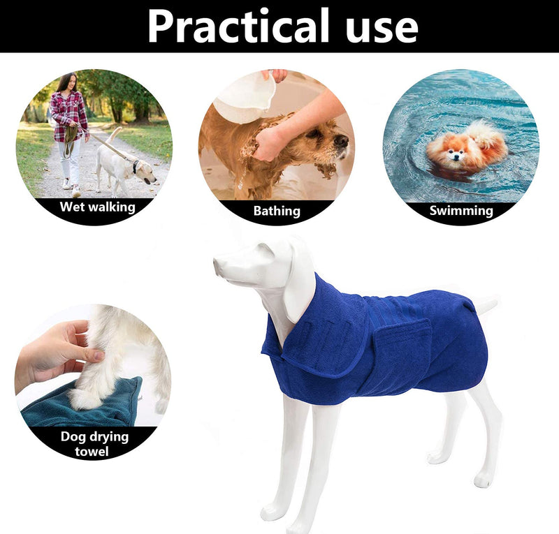 Geyecete Dog Drying Coat - Fast Drying Dog & Cat Bath Robe Towel, Luxuriously Soft - Blue, L Large - PawsPlanet Australia