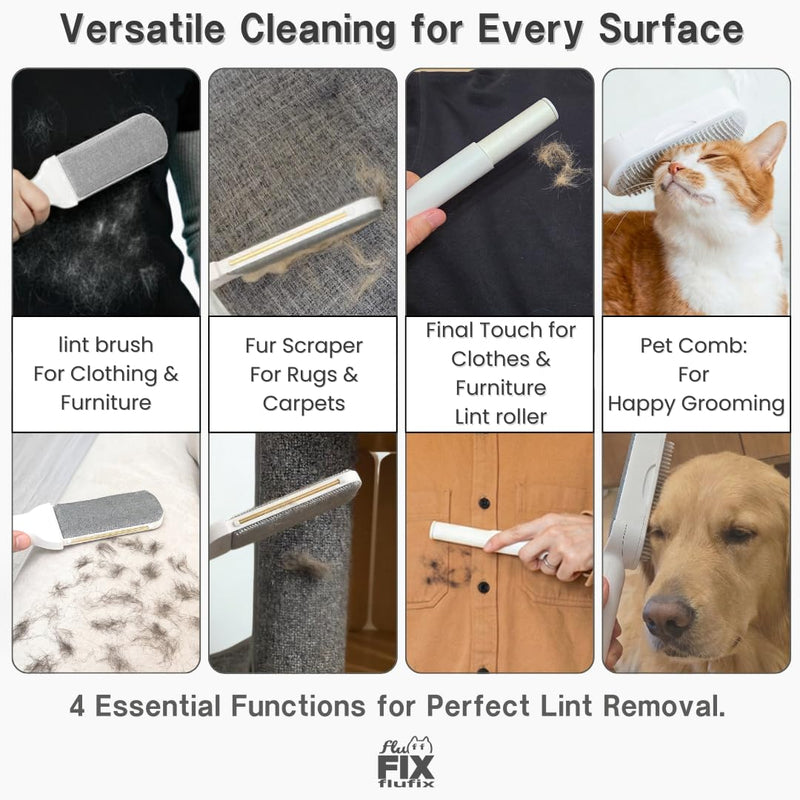 SufurLint 4-in-1 Pet Hair Remover & Grooming Brush - Multi-Functional Cat Deshedding Tool, Reusable Lint Roller for Furniture and Clothing, Professional Pet Massage & Cleaning Brush for Dogs & Cats - PawsPlanet Australia