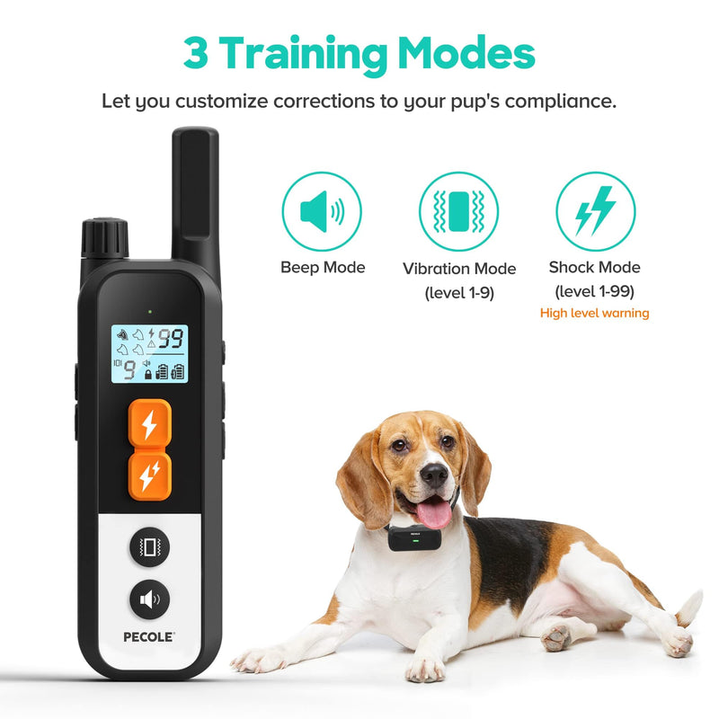 Dog Training Collar with Remote Control: IPX7 Waterproof Shock Collar for Dogs with 3 Training Modes, 99 Adjustable Levels, 1600FT Range, Rechargeable for Small to Large Dogs - PawsPlanet Australia