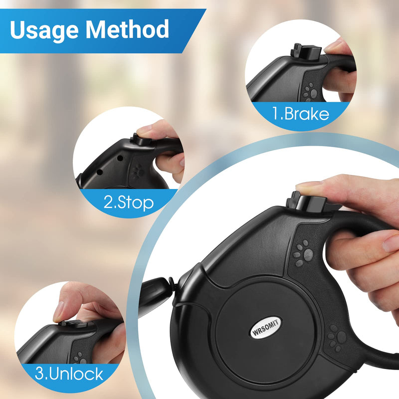Retractable Dog Leash, 26 Ft Heavy Duty Pet Walking Leash for Small Medium Large Dogs up to 110lbs, Anti-Slip Handle, 360 ° No Tangle, Nylon Tape, One-Handed Brake Black - PawsPlanet Australia