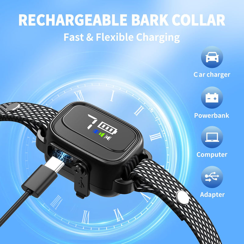 Anti-Bark Collar for Small Dogs, No Shock Anti Barking Collars with 7 Sensitivities, 3 Adjustable Modes Beep & Vibration, IP67 Waterproof - Effective & Humane Small Dogs Bark Collar-Black Black - PawsPlanet Australia