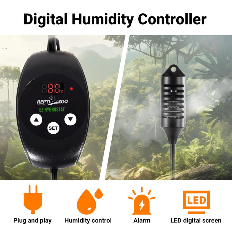 REPTI ZOO Reptile Digital Hygrometer Controller LED Humidistat Reptile Humidity Control for Reptile Terrariums Tank Reptile Humidifier Fogger Mushroom Greenhouse - PawsPlanet Australia