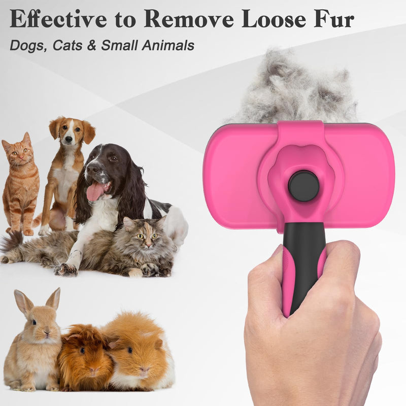 Swihauk Self Cleaning Slicker Brush for Dogs & Cats - Skin Friendly Grooming, Deshedding, Hair Removal for Puppies & Long/Short Haired Pets, Pet Supplies Accessory, Pink - PawsPlanet Australia