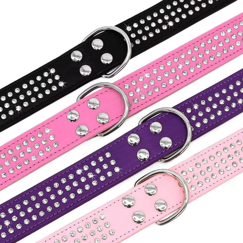 Rhinestones Dog Collar - 1.5" Width Leather Made with Sparkly Crystal Diamonds Studded - Shining Pet Appearance for Medium & Large Dog Walking,17"-20",Black Neck 17-20",Fit 50-70lbs Black