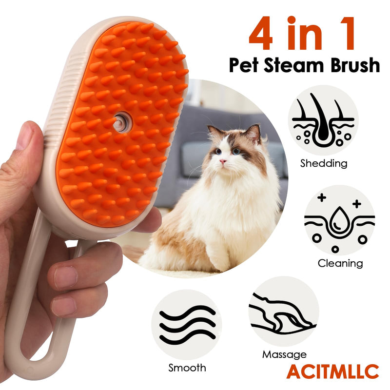 4 in 1 Cat Steam Brush for Shedding, Cleaning, Massage & Smooth, USB Rechargeable Pet Spray Hair Removal Comb, for Indoor Long/Short Haired Cats & Dogs (White) White - PawsPlanet Australia
