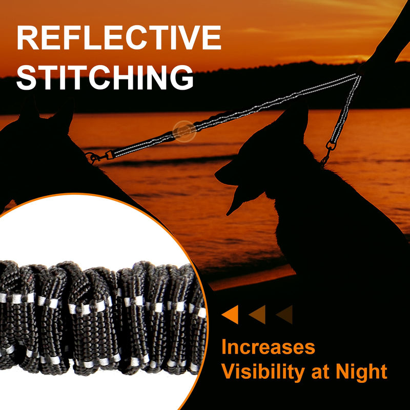 MingXpet 2 Dog Leash, Dog Leash for 2 Dogs, 360° Swivel No Tangle Double Walking Training Leashes for Small Dogs, Comfortable Shock Absorbing Reflective Bungee, Black - PawsPlanet Australia