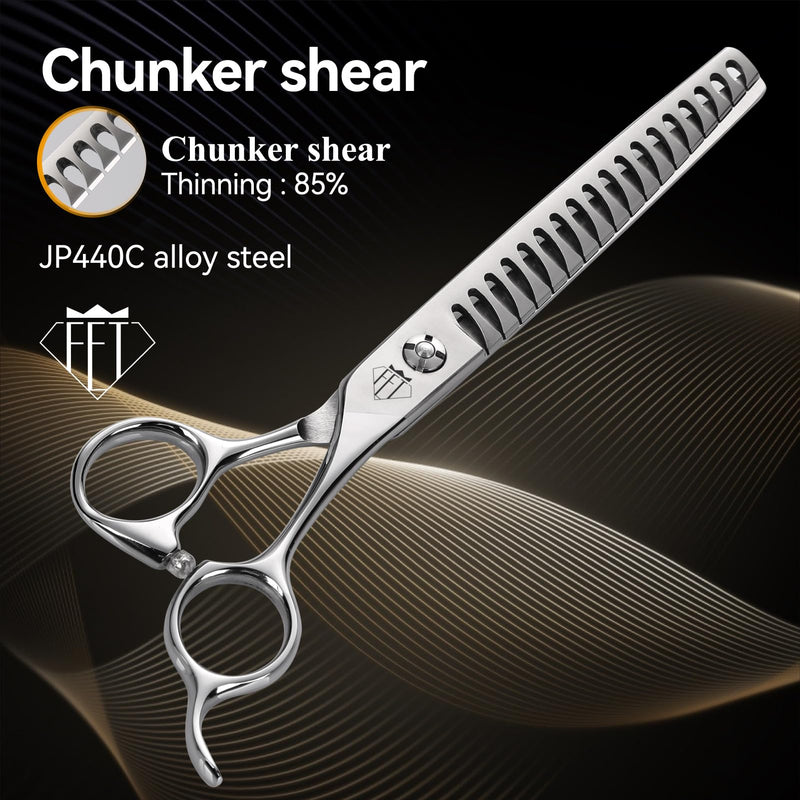 Dog Grooming Scissors: Professional Grooming Scissors for Pet High Precision CNC-Cut Blades, Silver (Chunker, 7") Chunker 7"