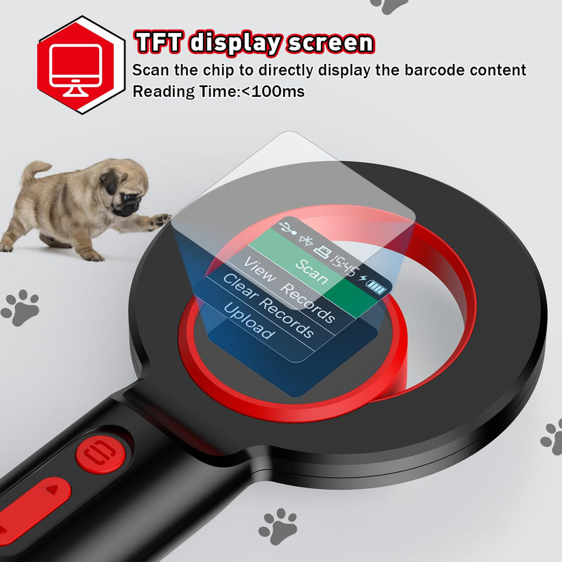 Symcode Pet Microchip Scanner, ISO11784/85/FDX-B/EMID (2.4GHz Wireless+Bluetooth+USB) All in one 1.44” TFT Screen Display 240 Data Storage Upload to PC Microchip Scanner Reader for Dog/Pet/Cat/Animal 2D - PawsPlanet Australia