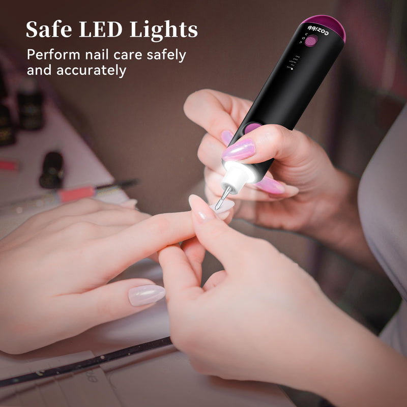 Electric Nail Drill, 8-in-1 Cordless Electric Nail File with LED Light, 5 Speeds Rechargeable Manicure and Pedicure Kit Hand Foot Care Tool for Nail Grinder Trim Polish for Women Baby Black - PawsPlanet Australia