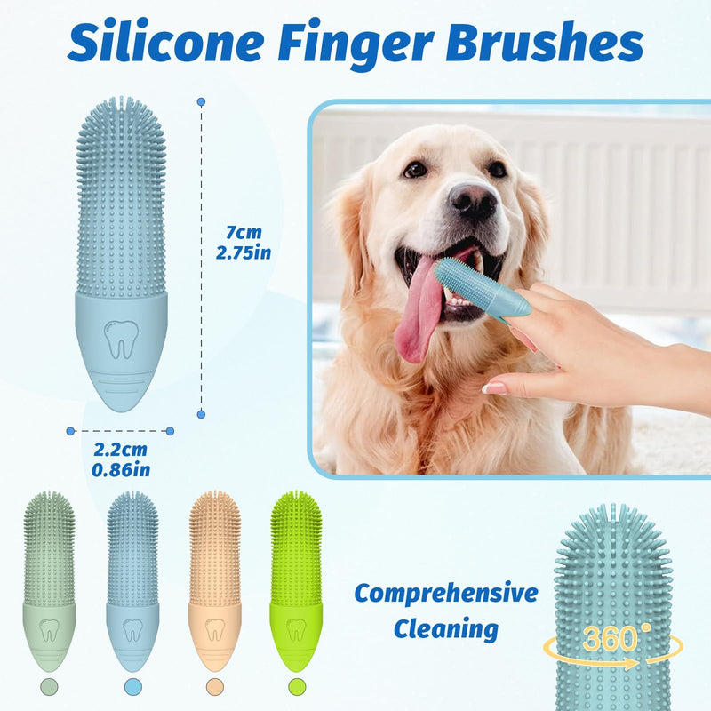 Dog Toothbrush Set, 4 Pcs Dog Finger Toothbrush, 2 Pack Triple Heads Pet Toothbrushes 4 Dual-Dead Toothbrush, Remove Plaque & Tartar Fights Bad Breath,Cat Teeth Cleaning Products