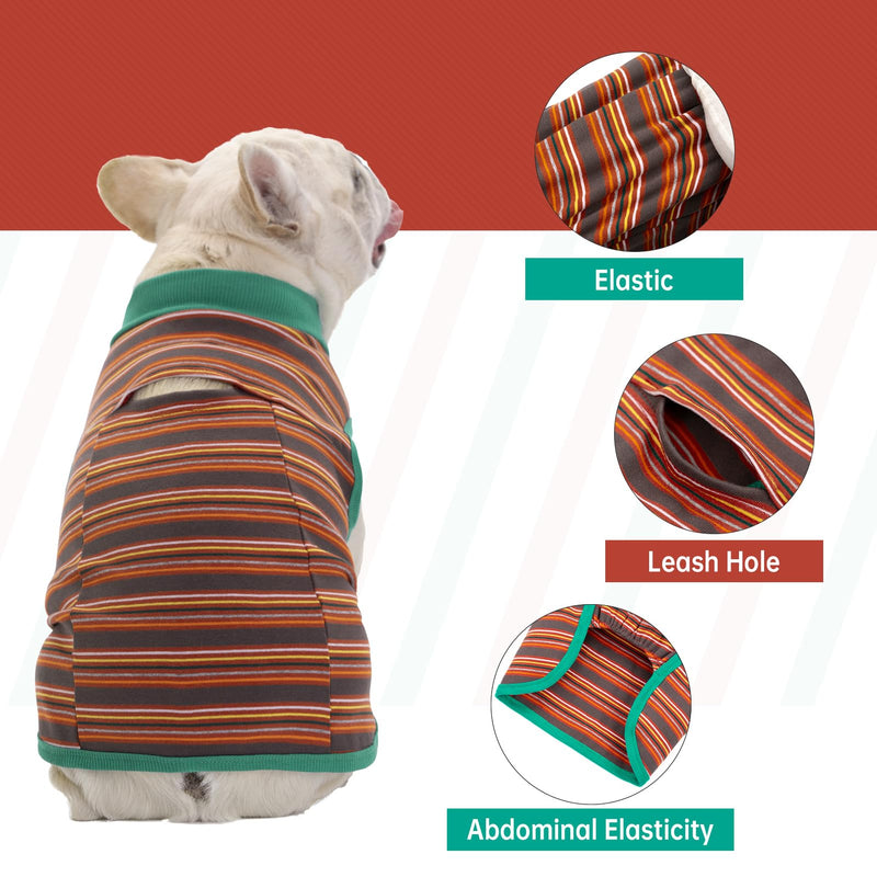 Dog Shirts, French Bulldog T-Shirt, Cotton Striped Tank Top, Color Blocked Tee for Small Dogs, Stretchy & Breathable Puppy Vest, Four Seasons Pet Clothes Brown Medium - PawsPlanet Australia