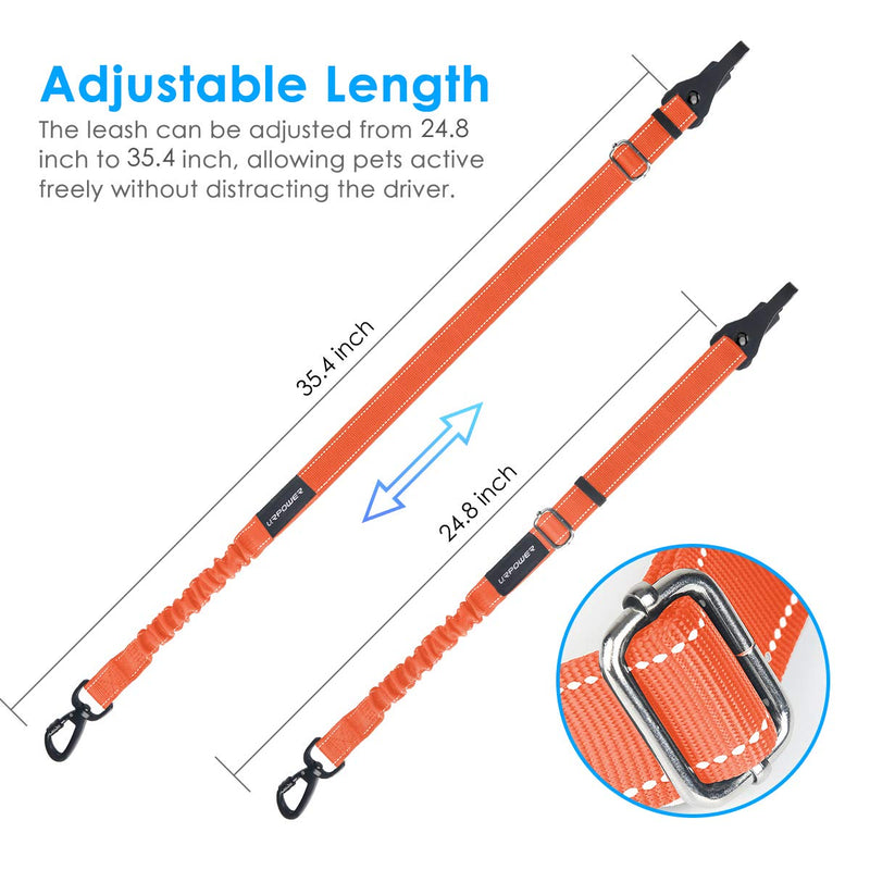 URPOWER 3-in-1 Dog Seat Belt for Car, 2 Pack Adjustable Bungee Dog Car Harness with Seatbelt Buckle & Latch Hook, Reflective & 360° Swivel Heavy Duty Pet Safety Belts for Dogs and Cats Orange - PawsPlanet Australia