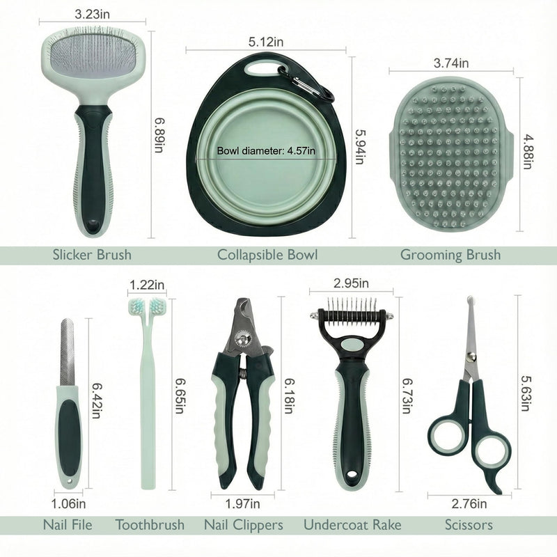 HamInWay 8-in-1 Pet Grooming Kit for Dogs & Cats – Includes Brushes, Combs, Nail Clippers & File – Professional Grooming Tools Set in Logo Bag – Safe, Gentle & Durable – Ideal for All Pet Sizes - PawsPlanet Australia