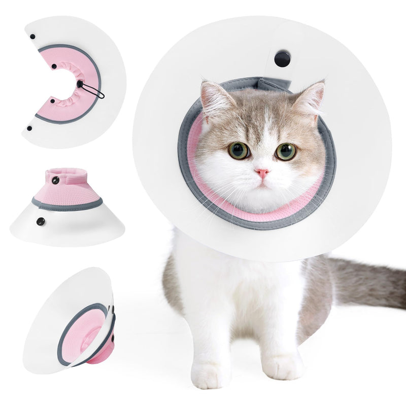 HDKUW Adjustable Cat Cone Collar, Alternative Anti-Lick E-Collar, Protective Recovery Elizabethan Cone After Surgery Recovery & Skin Protection for Kittens Puppy Small Dog to Stop Licking Pink L Neck 9-12in