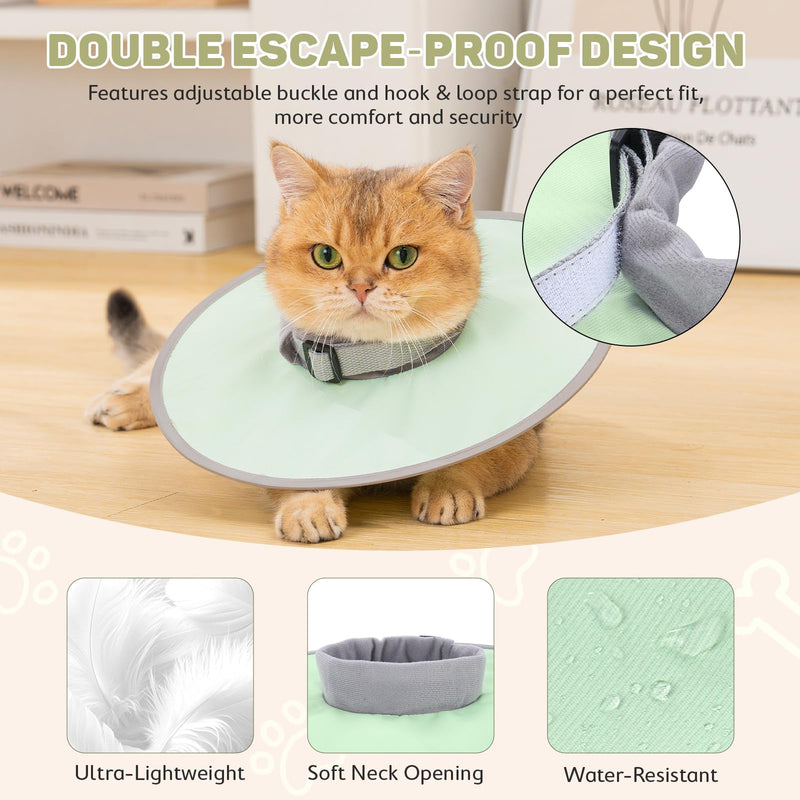 Avont Soft Cat Cone Collar, Lightweight Kitten Cone After Surgery, Comfortable E-Collar Alternative for Small Medium Large Cats to Stop Licking, Water-Resistant & Foldable Design -Green(M) Green M