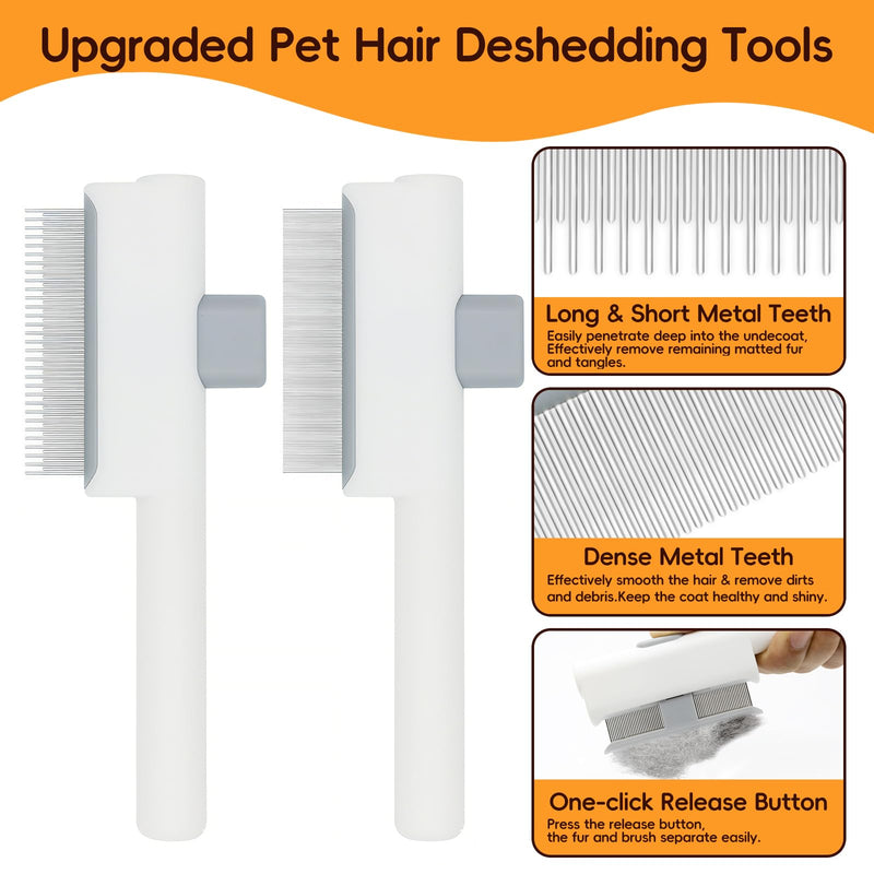 Deshedding Brush with Metal Comb for Detangling and Dematting Long, Flea Comb Cat Combs with Long & Short Stainless Steel Teeth, Matted Fur on Cats and Dogs (3 Pack) - PawsPlanet Australia