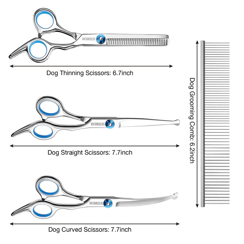 Professional Dog Grooming Scissors with Safety Round Tips, 5 in 1 Dog Grooming Scissors Kit, 4CR Stainless Steel Professional Pet Grooming Shears for Dog, Sharp and Durable, Blue Blue 5 in 1 - PawsPlanet Australia