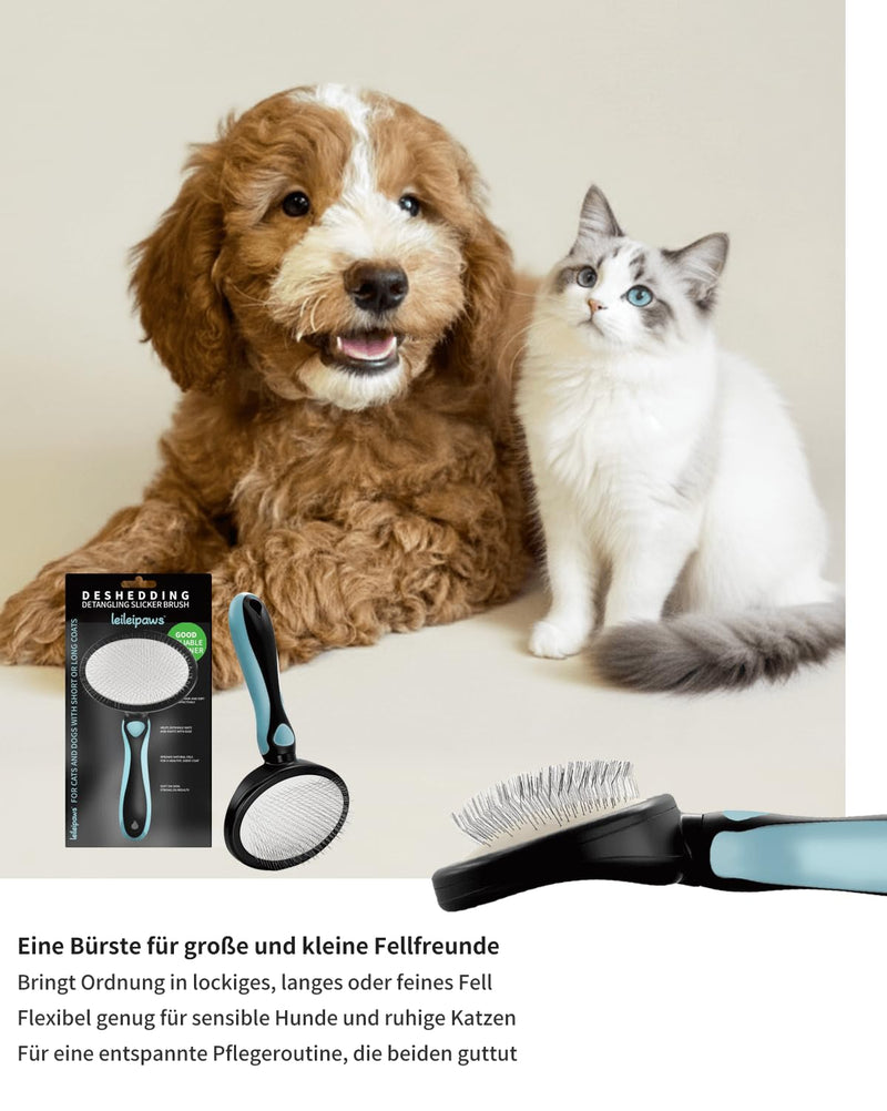 Dog Brush & Cat Brush - Professional Slicker Brush & Slicker Brush with Fine Bristles Against Undercoat & Loose Hair - Fur Brush & Pet Hair Brush for Grooming Dogs & Cats - PawsPlanet Australia