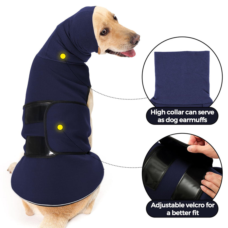 HEYWEAN Dog Anxiety Jacket - Calming Hood Vest with Ear Cover for Thunder, Fireworks & Travel Anxiety Relief S Navy