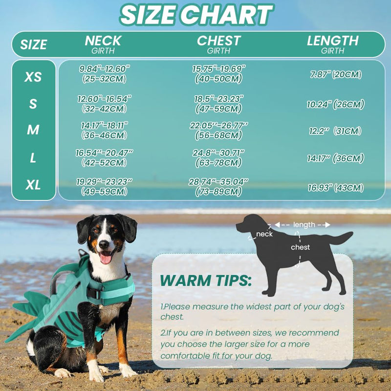 EMUST Life Jacket for Large Dogs, Ripstop Dog Life Vest for Small/Medium/Large Dogs with Rescue Handles, High Reflective Dog Life Preserver for Swimming, Turquoise, L