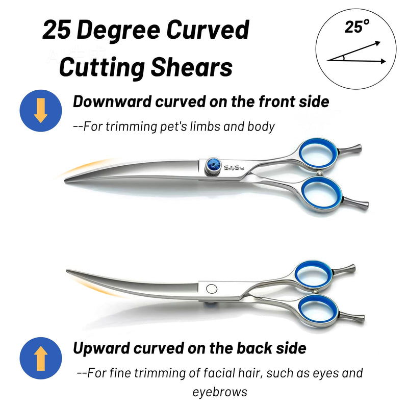 7.5inch 25° Curved Dog Grooming Scissors Professional, Japanese VG10 Stainless Steel Sharp Dog Scissors for Grooming Groomer, Pet Shears for Dogs Cats Face Paws Cutting, Comfortable Ergonomic Handle 7.5in Silver Curved